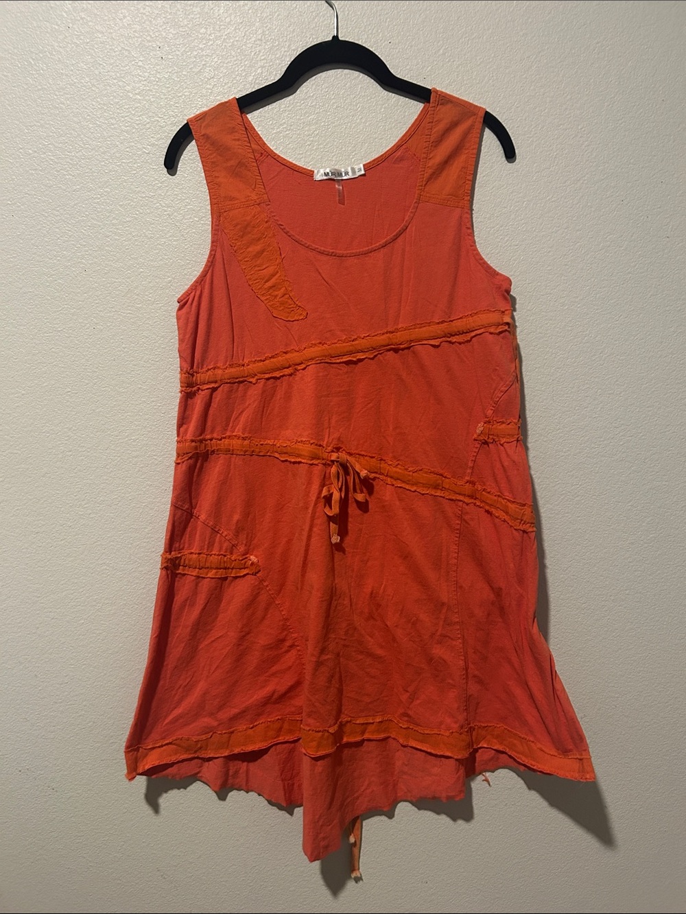 Sleeveless Orange Cotton Blend Casual Dress